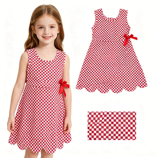 Baby Girls Red Checked Yoga Active Shorts Scallop Knee Length Dresses