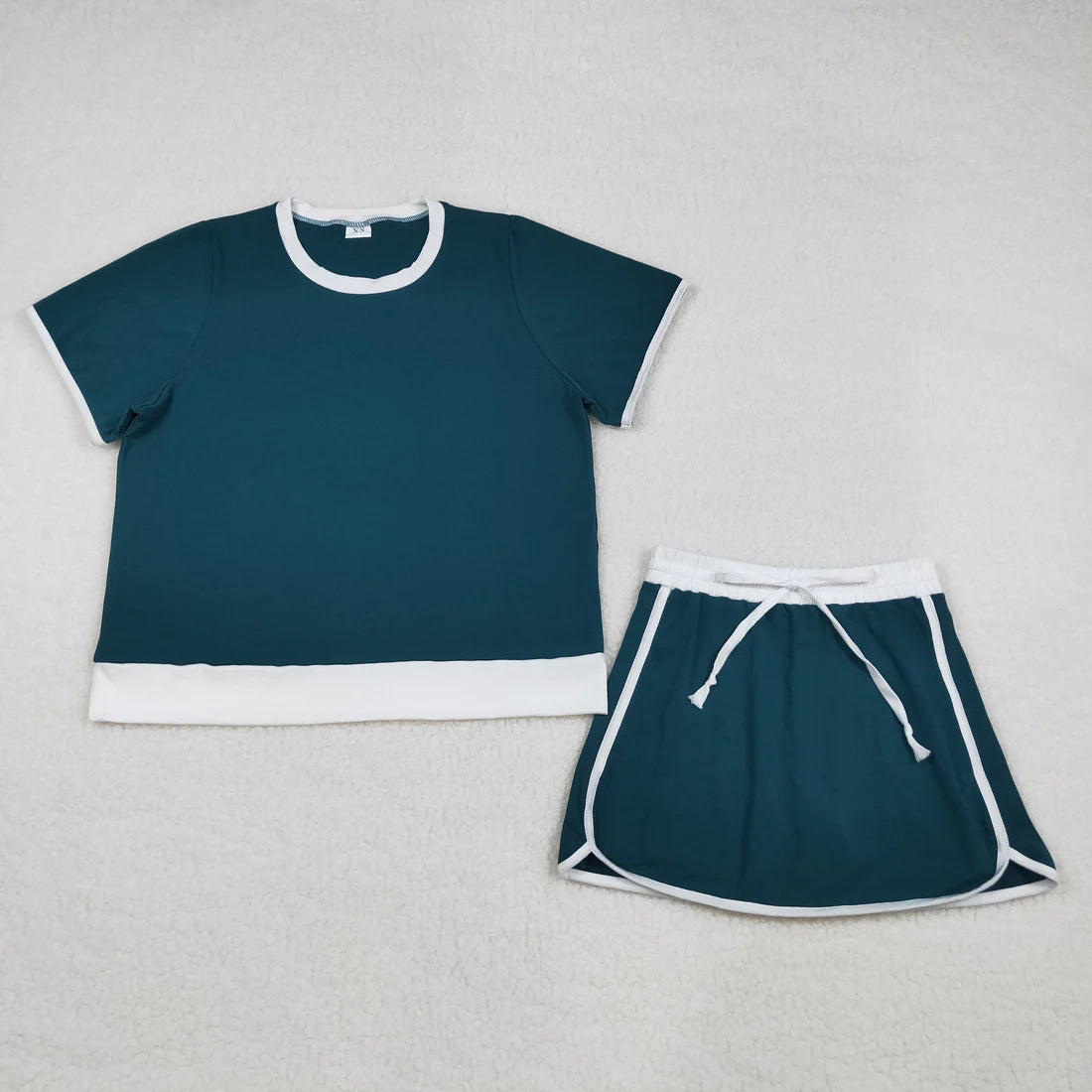 Adult Women Short Sleeve Shirts Top Skirt Short Cotton Clothes Sets