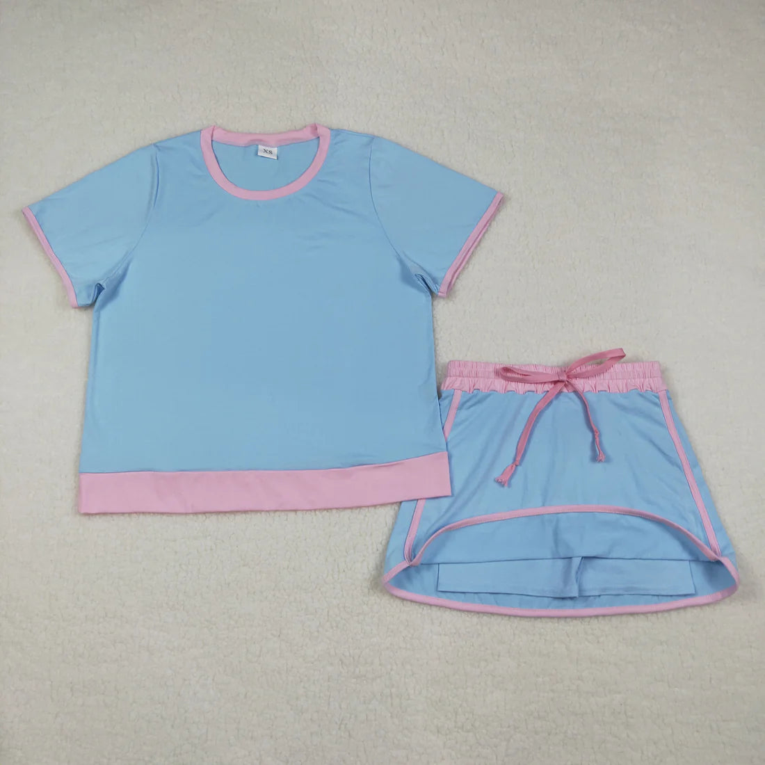 Adult Women Short Sleeve Shirts Top Skirt Short Cotton Clothes Sets
