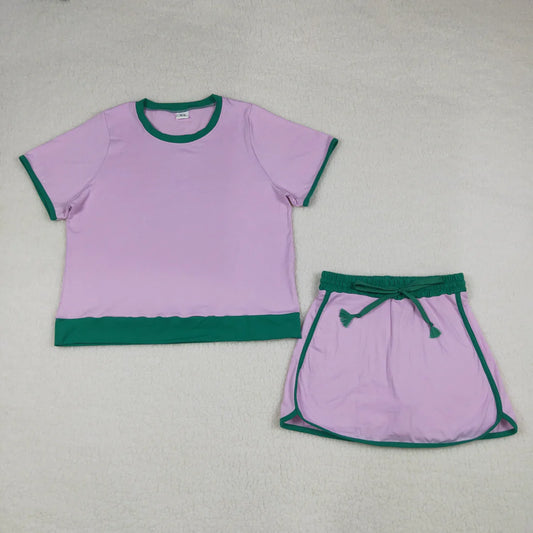 Adult Women Short Sleeve Shirts Top Skirt Short Cotton Clothes Sets