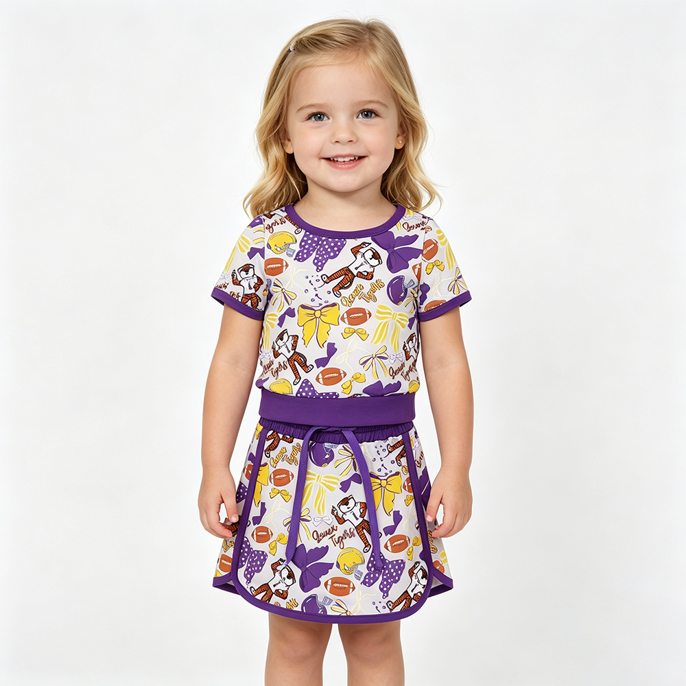 Sisters Football Teams Bows Tee & Skirts Shorts Yoga Sets Baby Girls Active Wear