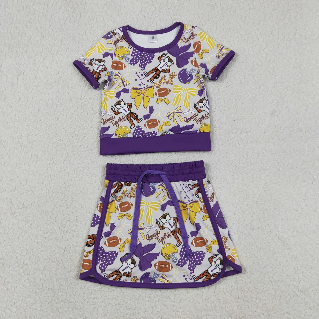 Sibling Baby Girls LSU Purple Bow Sport Team Active Skort Outfit and Dress