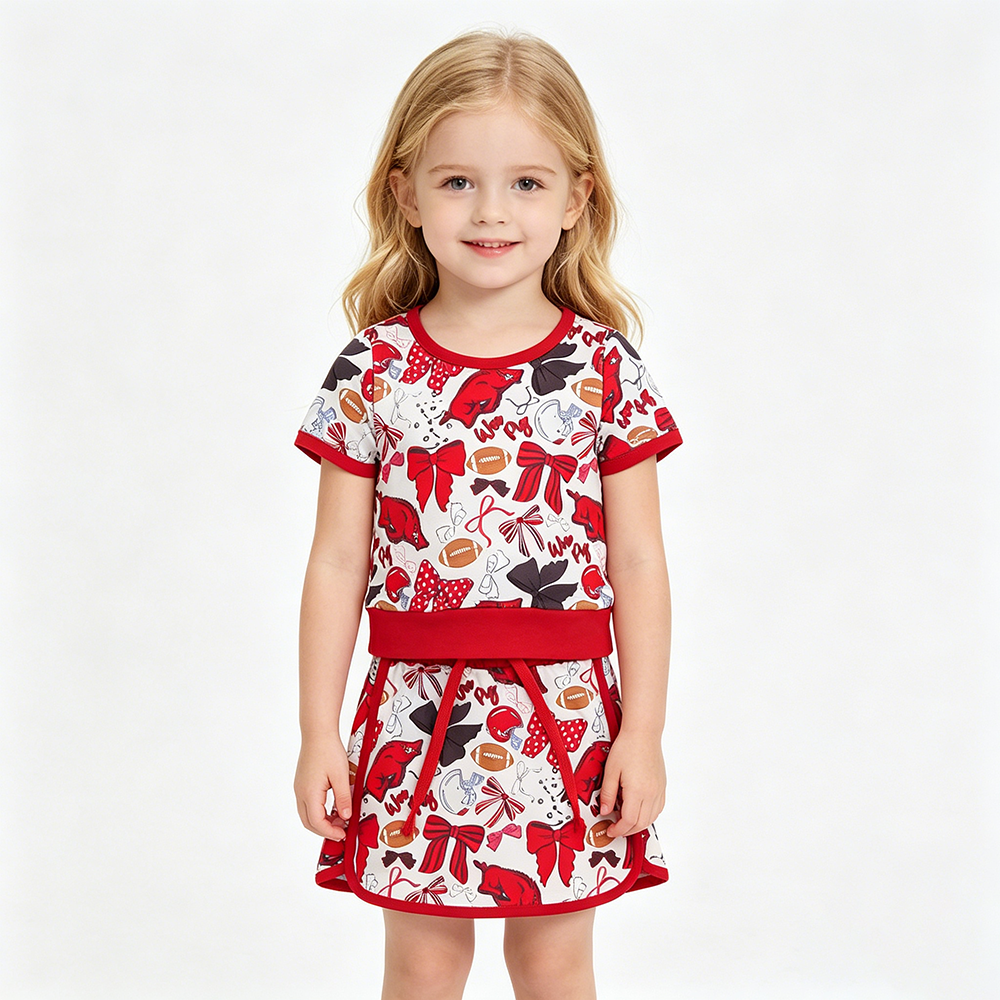 Sisters Football Teams Bows Tee & Skirts Shorts Yoga Sets Baby Girls Active Wear