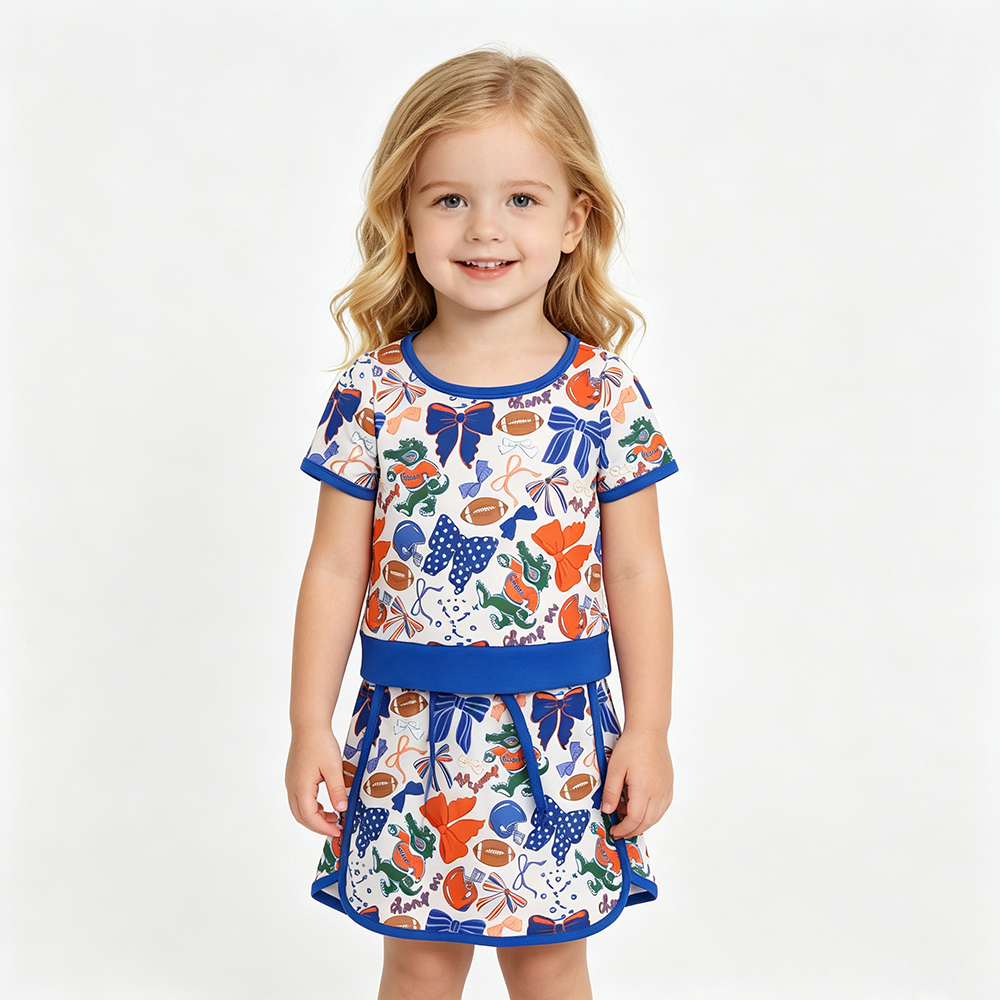 Sisters Football Teams Bows Tee & Skirts Shorts Yoga Sets Baby Girls Active Wear