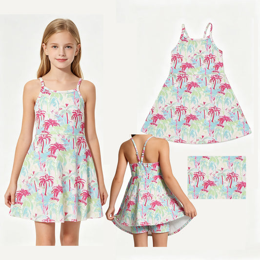 GSD3708 Coconut Tree Baby Girls Active Strap Yoga Dress