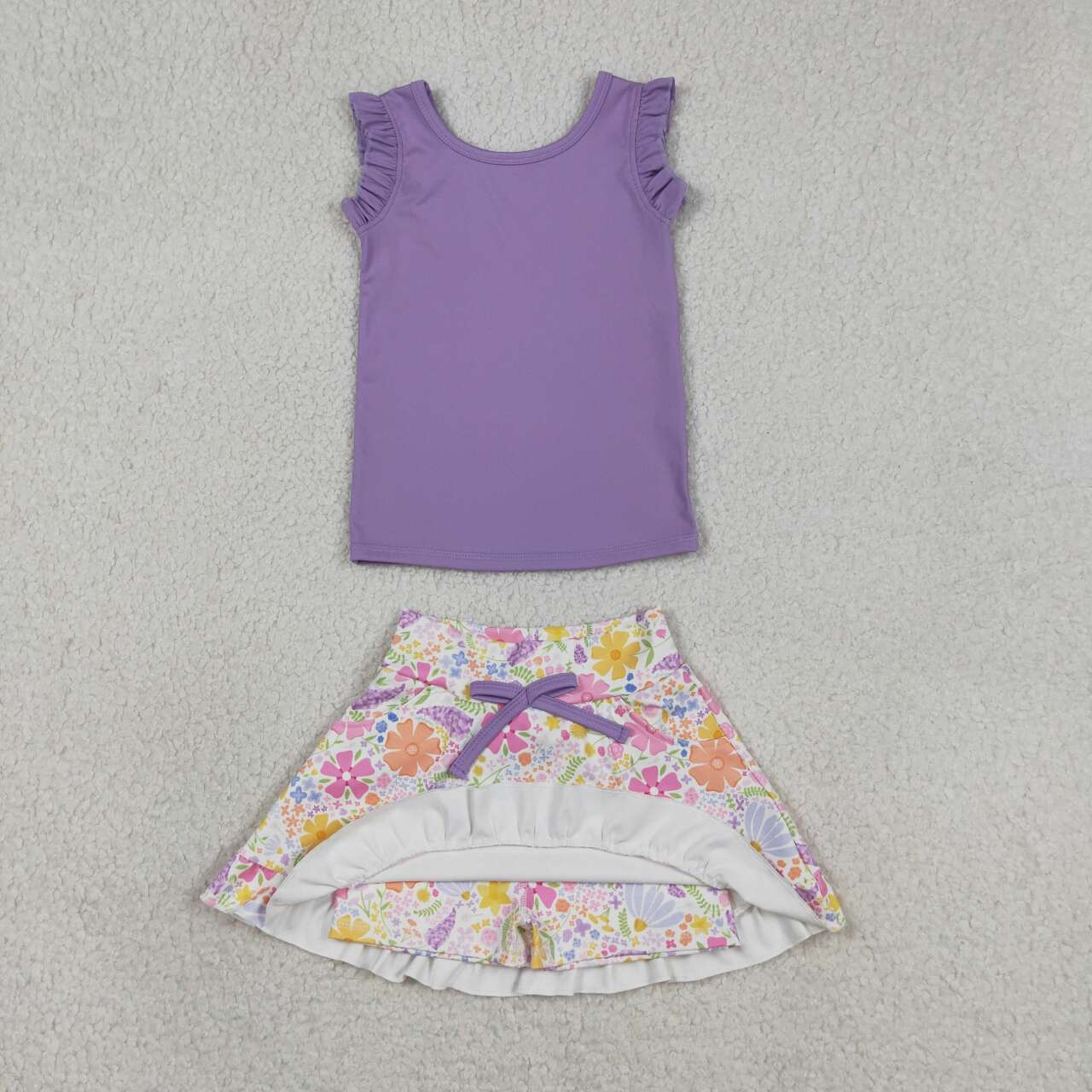 Toddler Active Outfit Purple Tank Top with Floral Skort Yoga Set