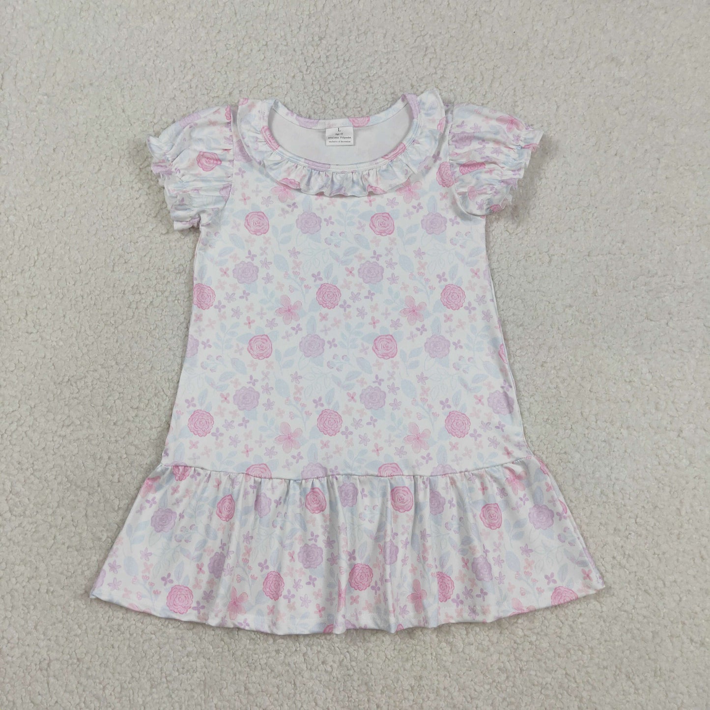 Sibling Baby Girls Short Ruffle Sleeve Colorful Flowers Knee Length Dress Rompers