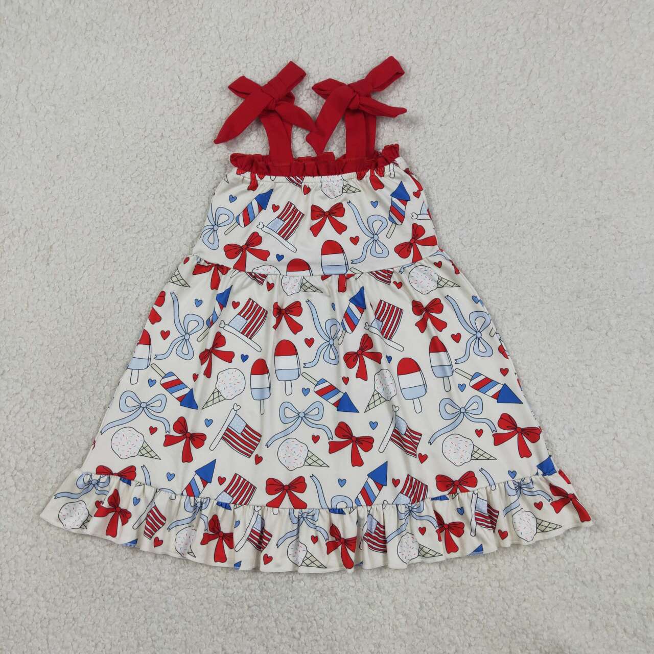 GSD3723 Popsicle Flag Bows Girls 4th of July Strap Dress