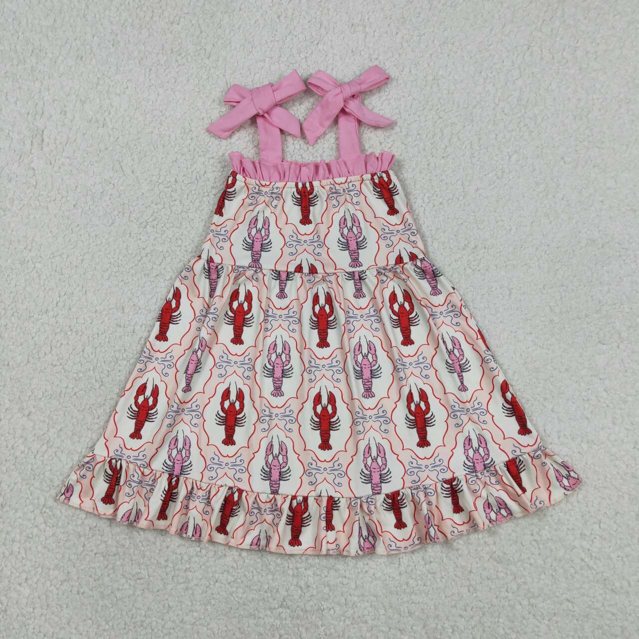 GSD3730 Crayfish Print Girls Strap Summer Knee Length Dress