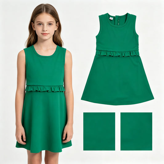 GSD3742 Green Ruffle Girls Sleeveless Zipper Yoga Dress
