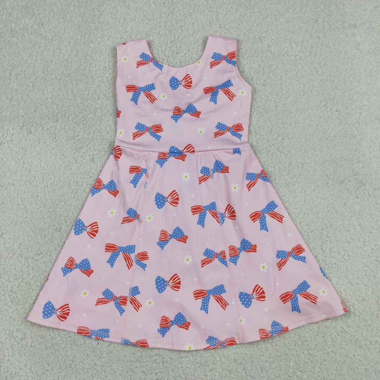 GSD3748 Bows Flowers Pink Girls 4th of July Shorts Knee Length Yoga Dress