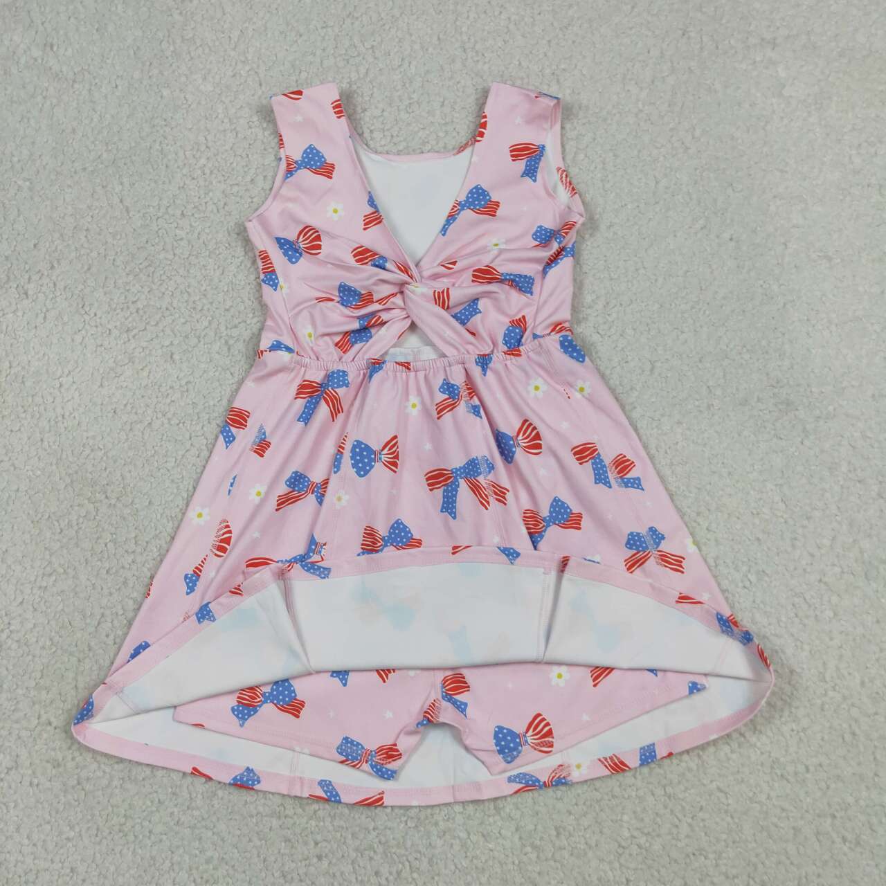 GSD3748 Bows Flowers Pink Girls 4th of July Shorts Knee Length Yoga Dress