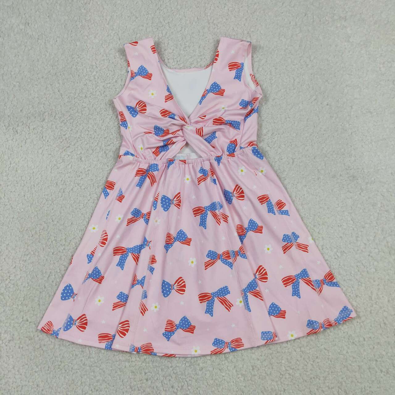 GSD3748 Bows Flowers Pink Girls 4th of July Shorts Knee Length Yoga Dress