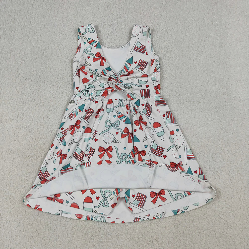 Sibling Baby Girls July 4th Bow Print Sleeveless Active Dress