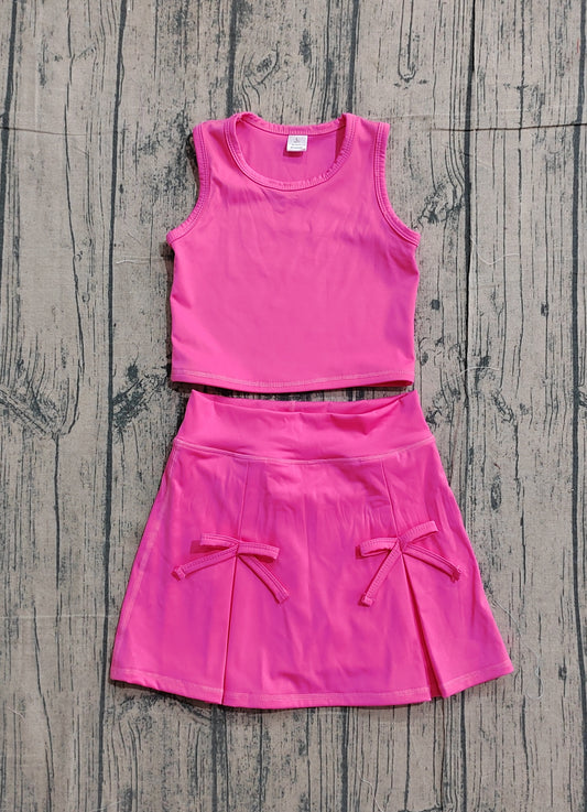 Preorder GSD3758 Hot Pink Tank Top Skirts Shorts Girls Summer Yoga Clothes Set
