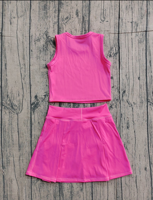 Preorder GSD3758 Hot Pink Tank Top Skirts Shorts Girls Summer Yoga Clothes Set