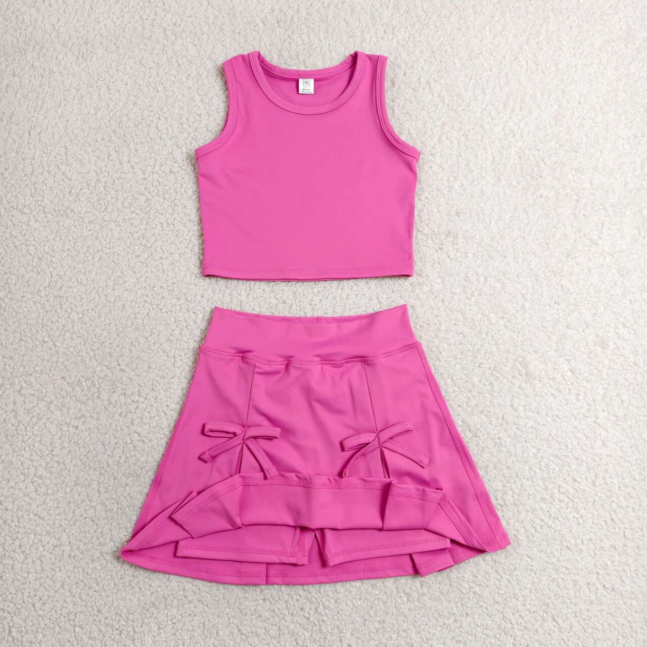 GSD3758 Hot Pink Tank Top Bow Skort Girls Summer Yoga Clothes Set