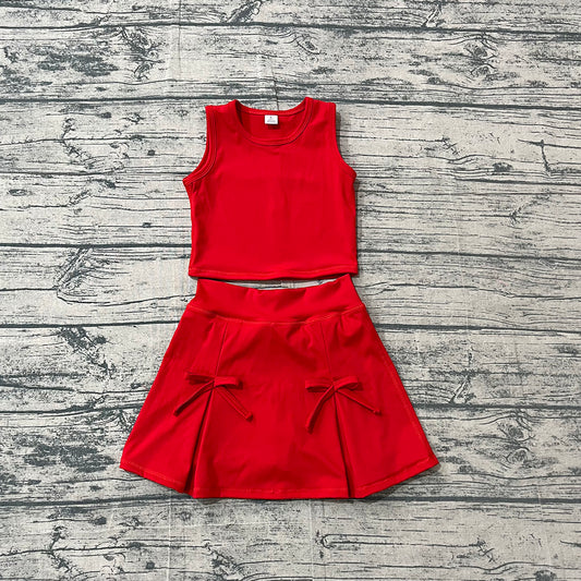 GSD3759 Preorder Red Tank Top Bows Skirts Girls Summer Yoga Clothes Set