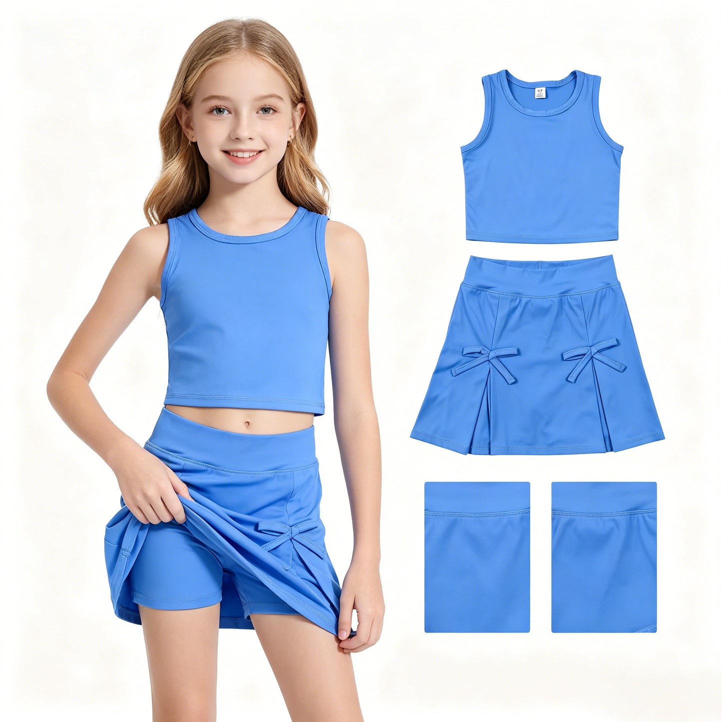 GSD3761 Toddler Girls Blue 2-Piece Set | Sleeveless Top & Skirt Active Outfit