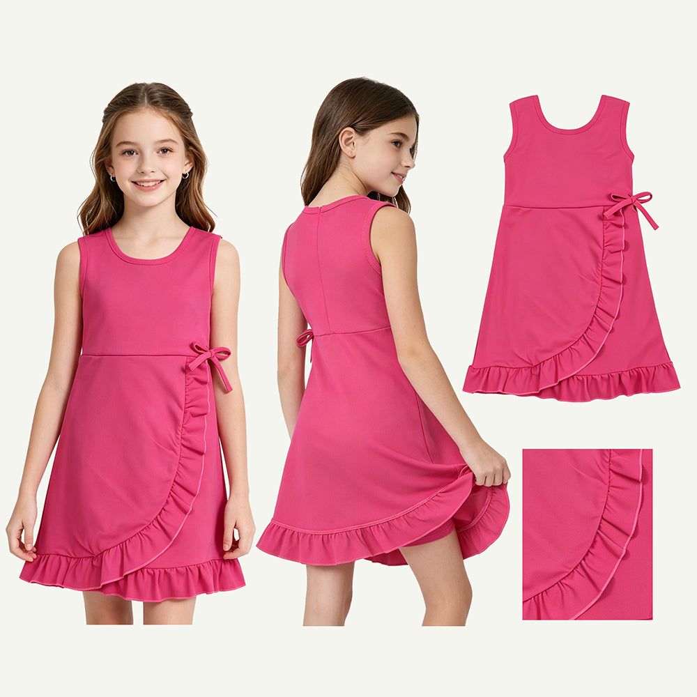 4 Colors Baby Girls Ruffle Yoga Sleeveless Zipper Shorts Dresses Sisters Wear