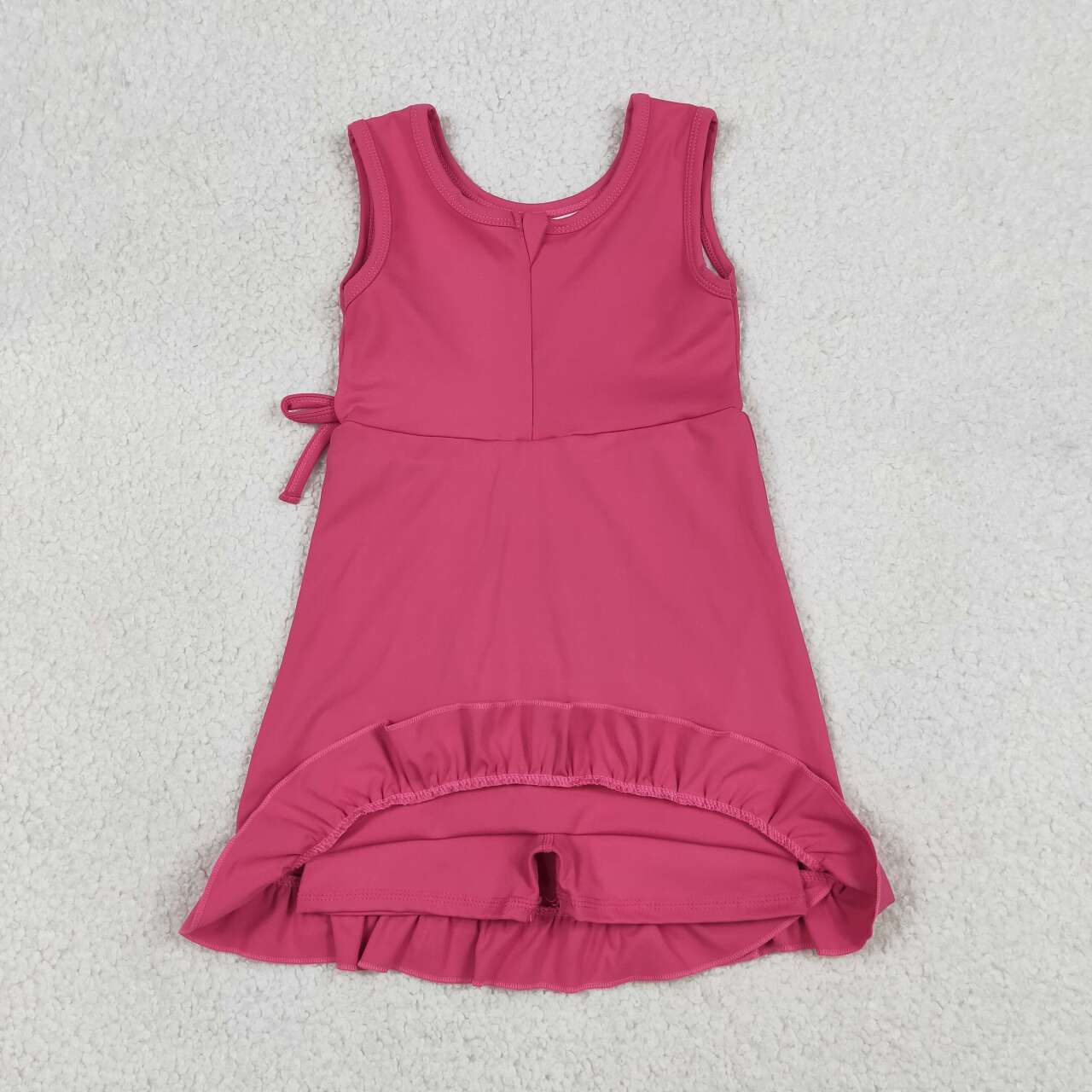 GSD3766 Hot Pink Girls Ruffle Yoga Sleeveless Zipper Dress