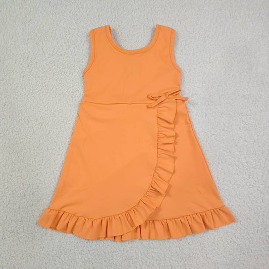 GSD3767 Orange Girls Sleeveless Zipper Ruffle Yoga Dress