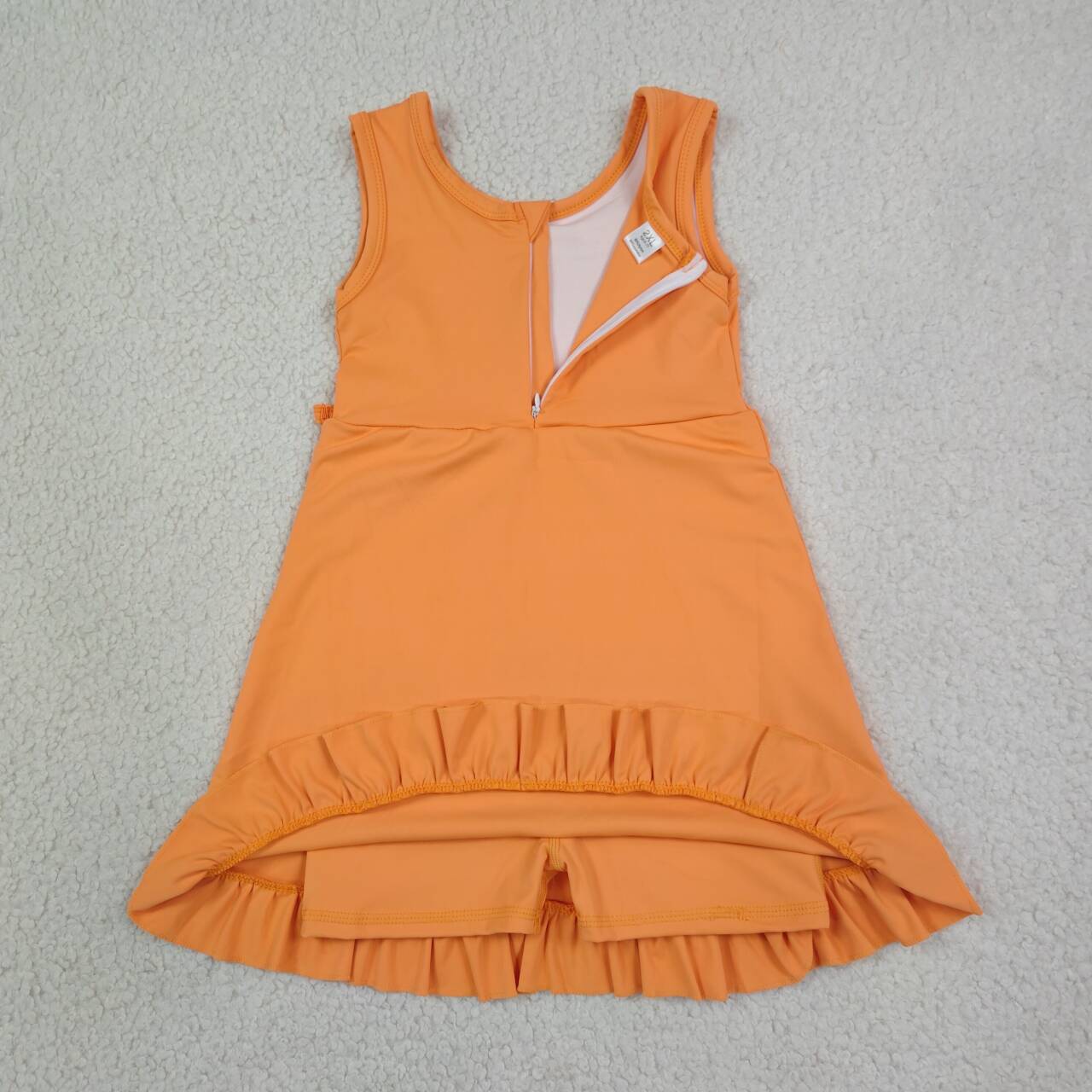 GSD3767 Orange Girls Sleeveless Zipper Ruffle Yoga Dress