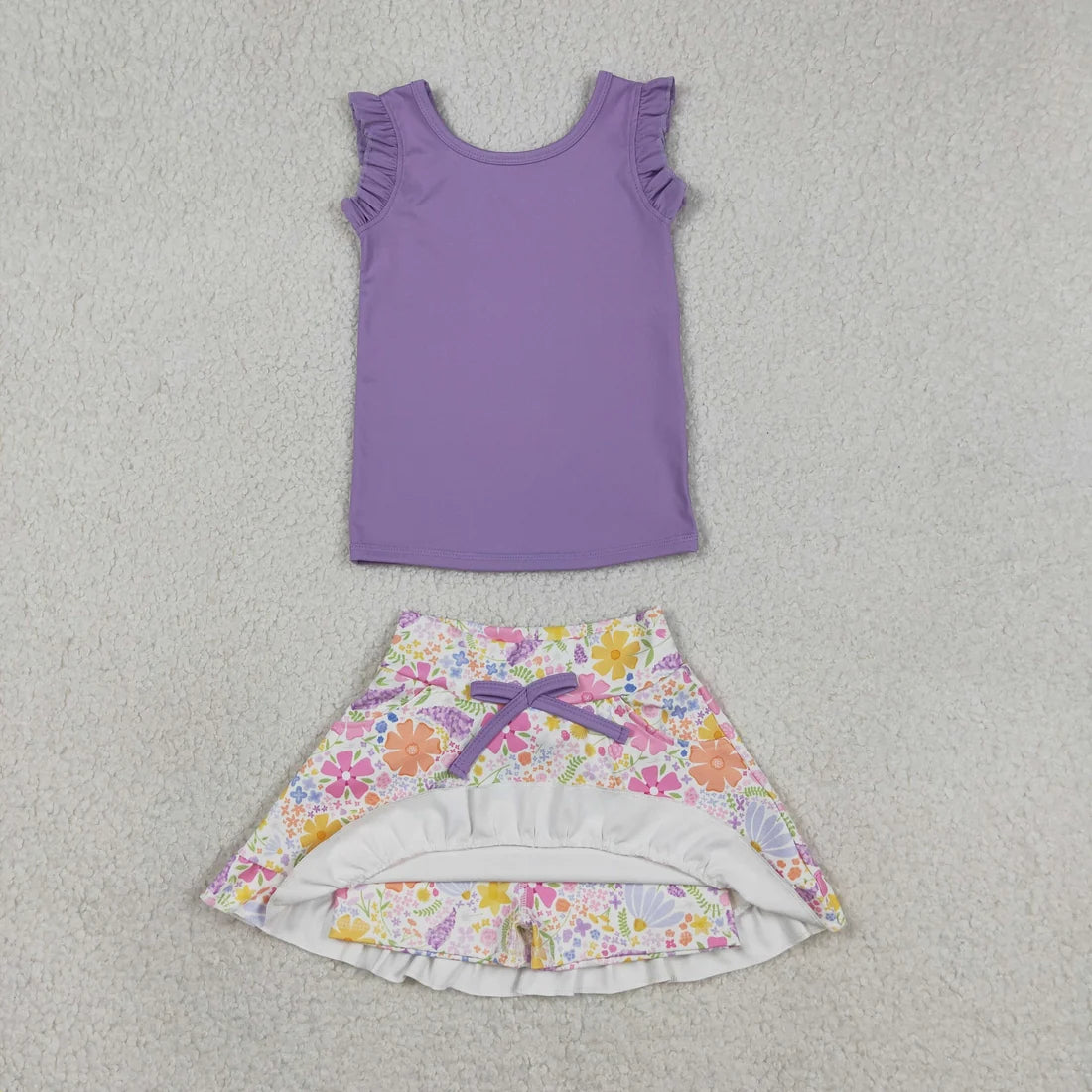 Sibling Baby Girls Sleeveless Vest Top Flowers Skirt Shorts Yoga Active Clothes Sets