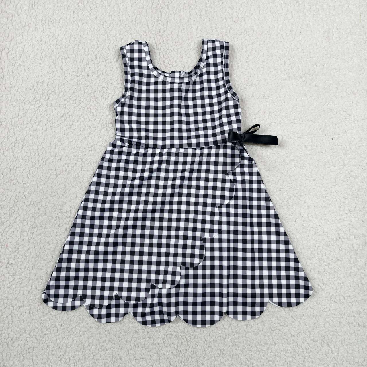 6 Colors Plaid Print Baby Girls Zipper Sleeveless Scallop Shorts Yoga Dress Sisters Wear