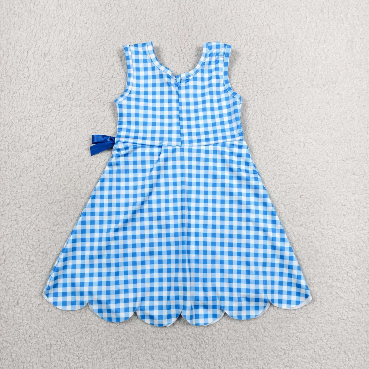 GSD3778 Blue Plaid Print Girls Bows Scallop Yoga Active Zipper Dress
