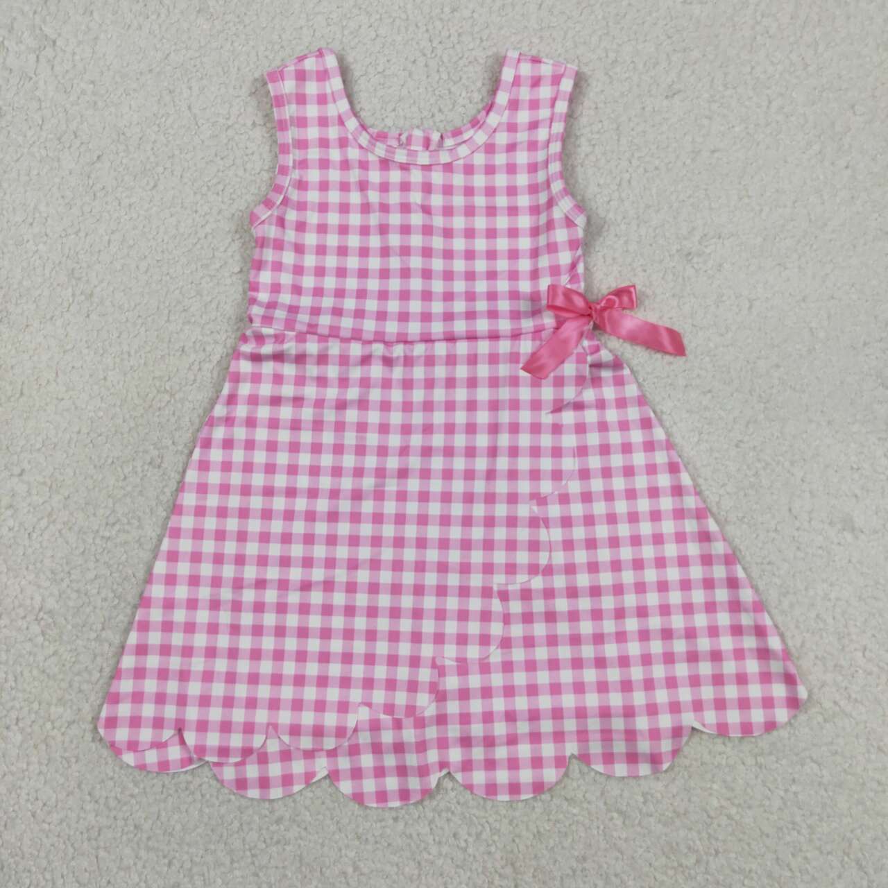 Baby Girls Pink Gingham Sleeveless Ruffle Zipper Scallop Active Dress