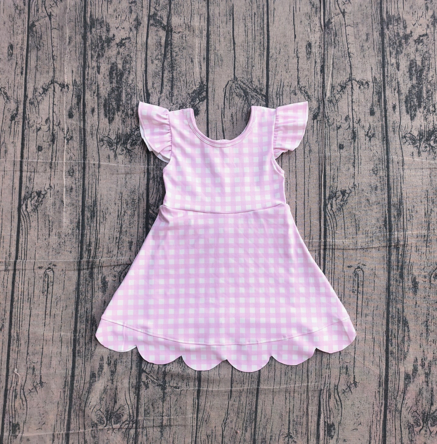Toddler Girls Pink Gingtham Flutter Sleeve Knee Length Scalloped Dress Preorder