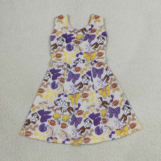 GSD3801 Teams Tiger Bows Cheer Print Girls Sleeveless Yoga Dress