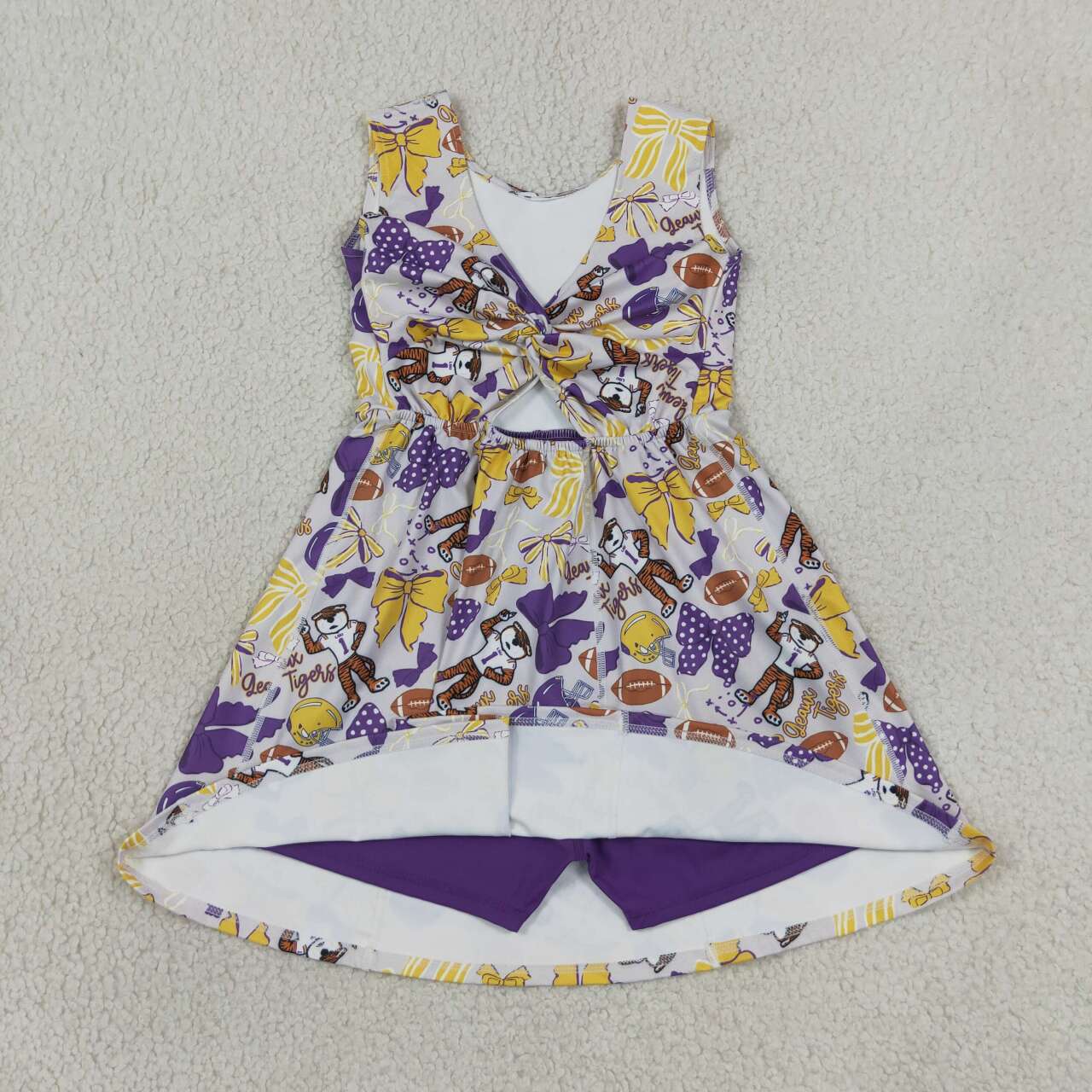 GSD3801 Teams Tiger Bows Cheer Print Girls Sleeveless Yoga Dress