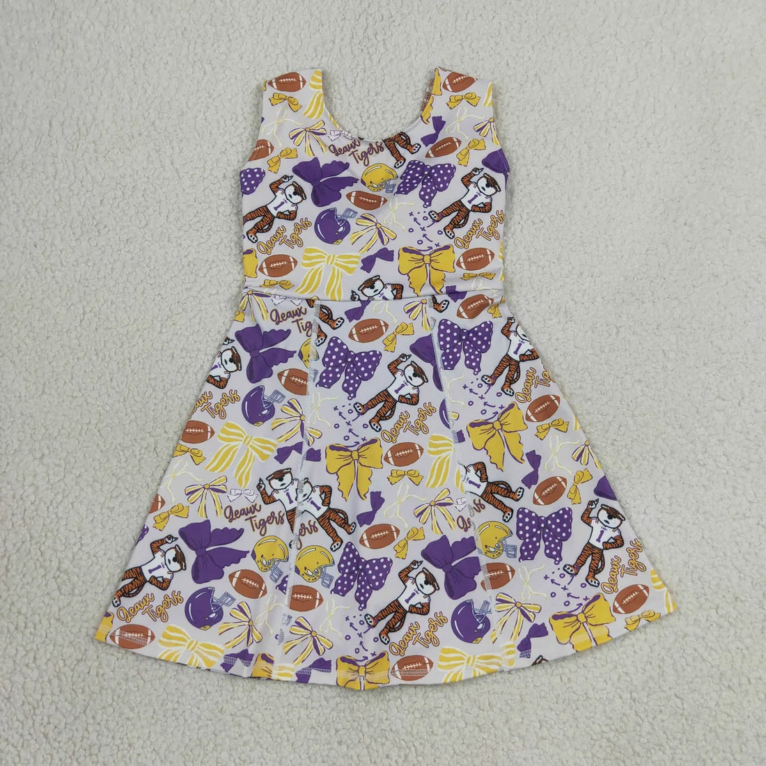 Sibling Baby Girls LSU Purple Bow Sport Team Active Skort Outfit and Dress