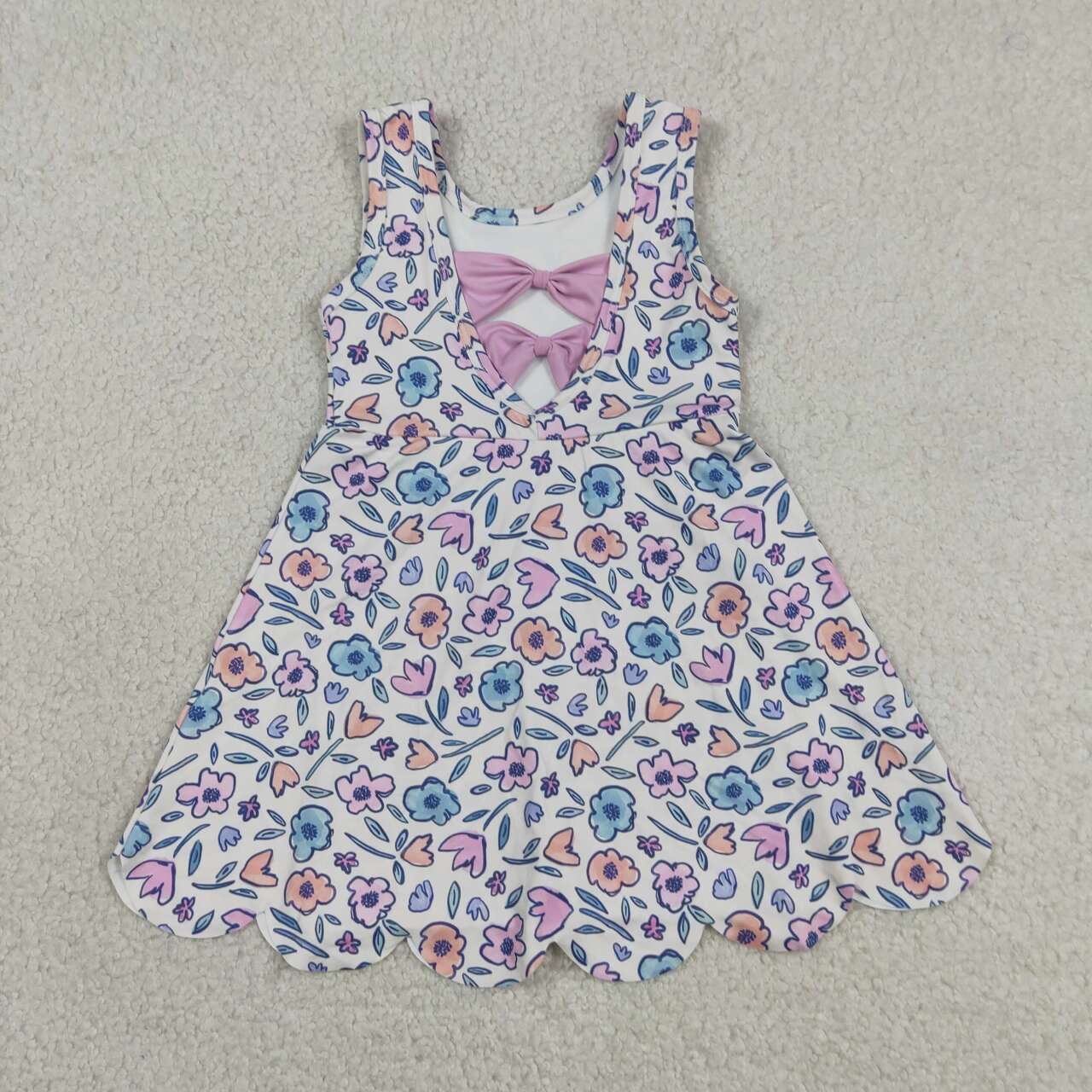 GSD3808 Pink Blue Flowers Girls Summer Scallop Yoga Dress