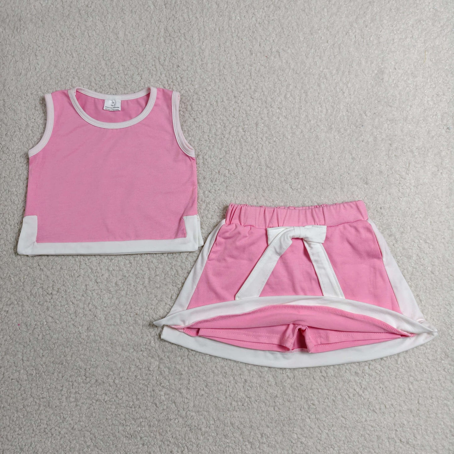 Sibling Baby Girls Cotton Solid Color Sleeveless Tank Top With Skort Outfit