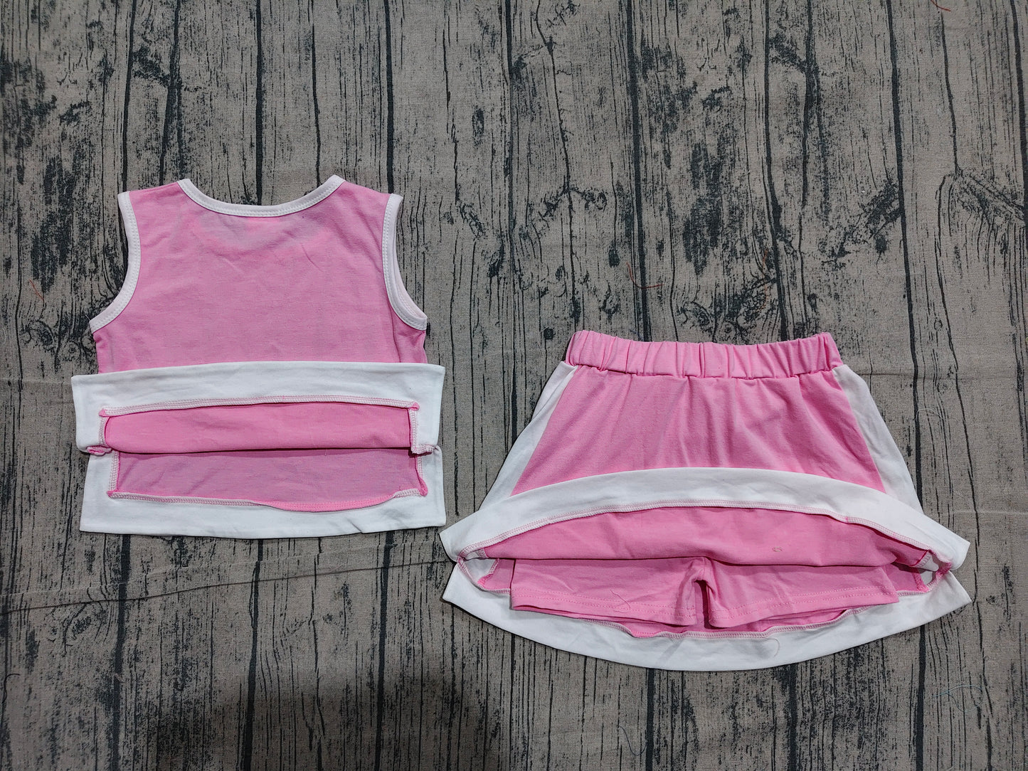 Preorder Girls Pink White Contrast Active Skort Set - Sleeveless Tank Top with Built-in Shorts Outfit