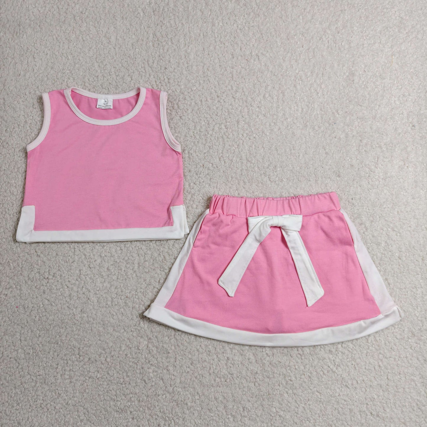 Sibling Baby Girls Cotton Solid Color Sleeveless Tank Top With Skort Outfit