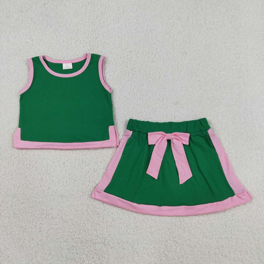 GSD3830 Green Pink Tank Top Skort Baby Girls Summer Cotton Clothes Set