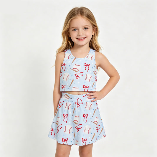 Girls Baseball Print Tank Top & Skort Set - Toddler Cute Sporty Activewear for Summer