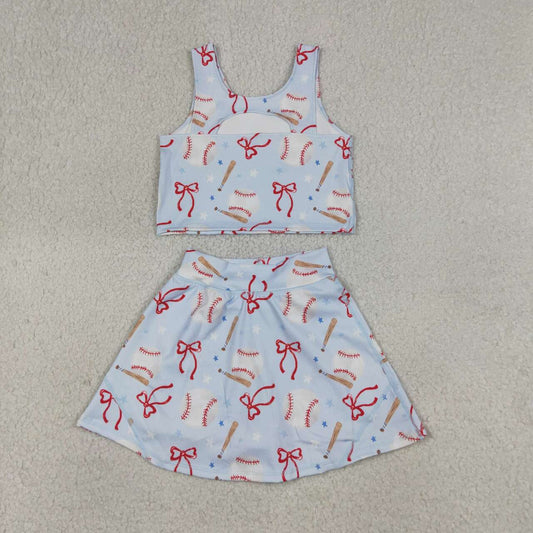 Girls Baseball Print Tank Top & Skort Set - Toddler Cute Sporty Activewear for Summer