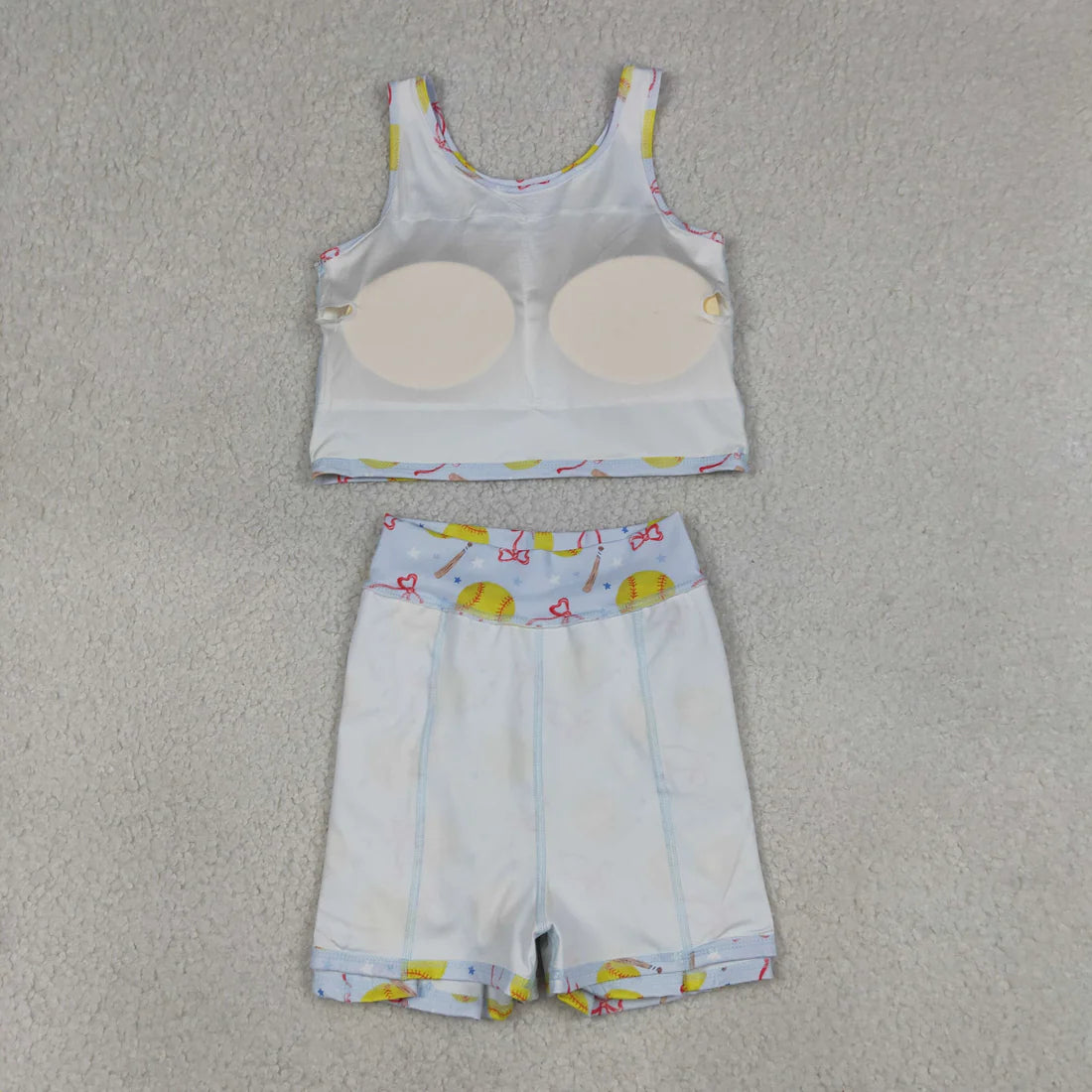 Sibling Baby Girls Bows Baseballs Softballs Top Skirt Short Team Yoga Active Scallop Clothes Sets