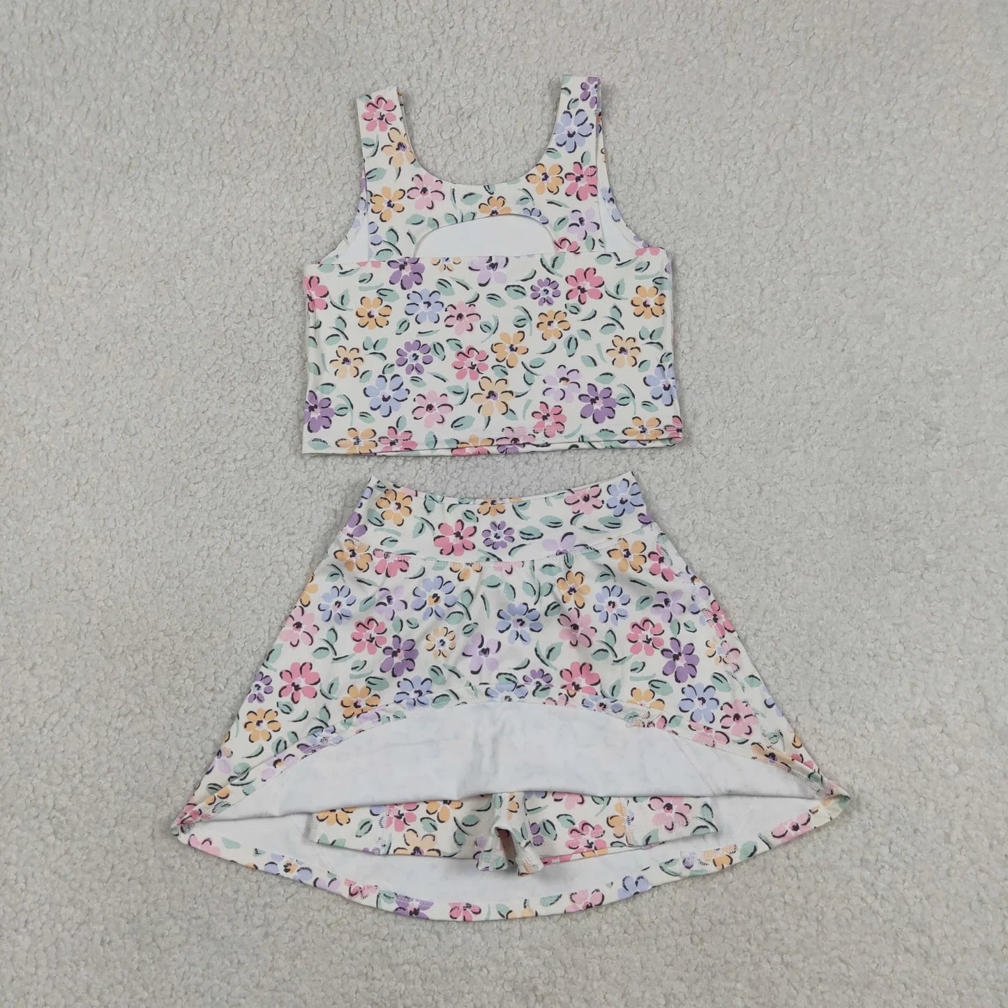 Sibling Baby Girls Sleeveless Colorful Flowers Vest Skirt Shorts Yoga Active Clothes Sets