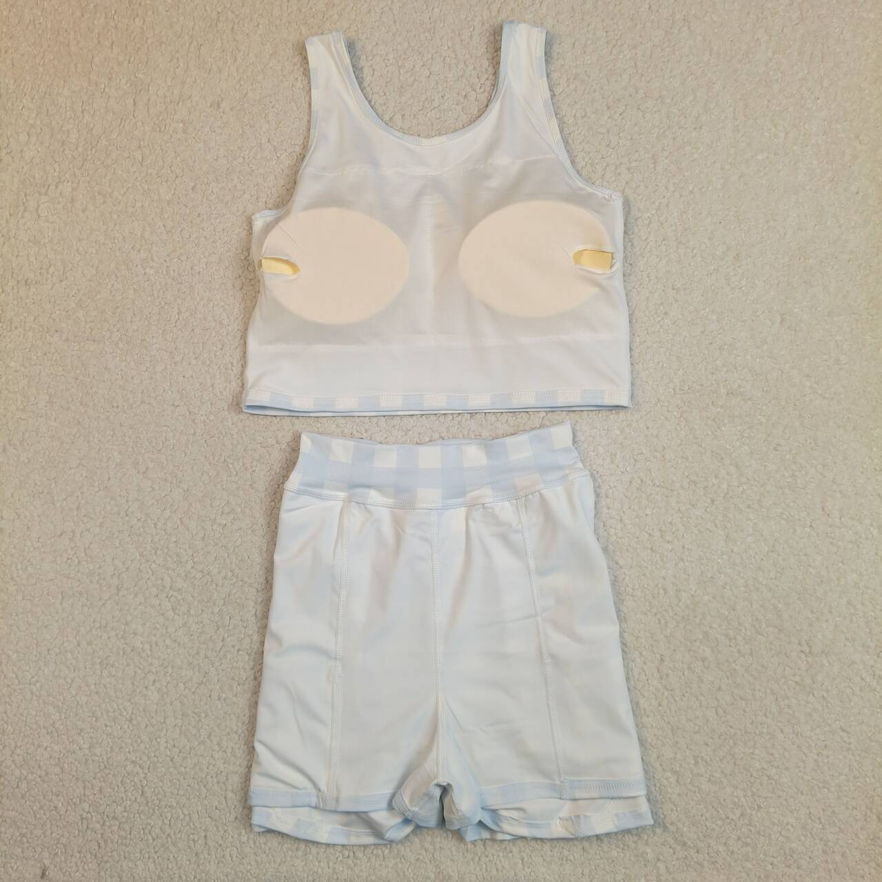Baby Girls Blue Checked Active Outfits Yoga Tank With Short Skirts Set