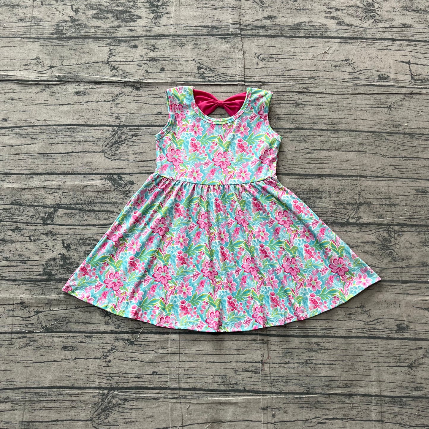 GSD3863 Preorder Baby Girls Hot Pink Flower Sleeveless Dress