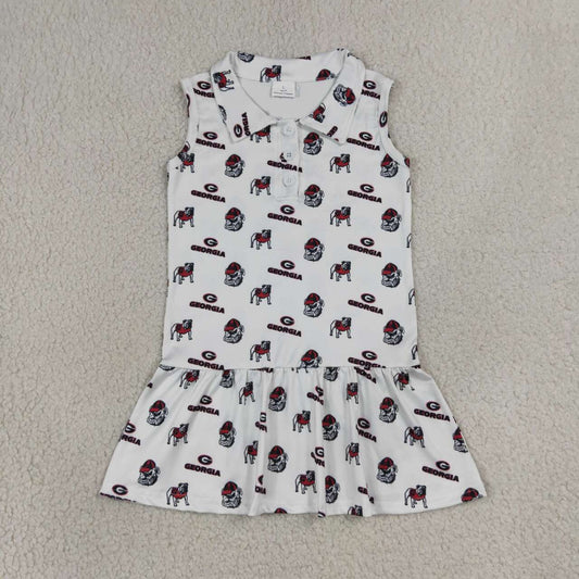 GSD3865 Teams Georgia Print Girls Sleeveless Knee Length Dress