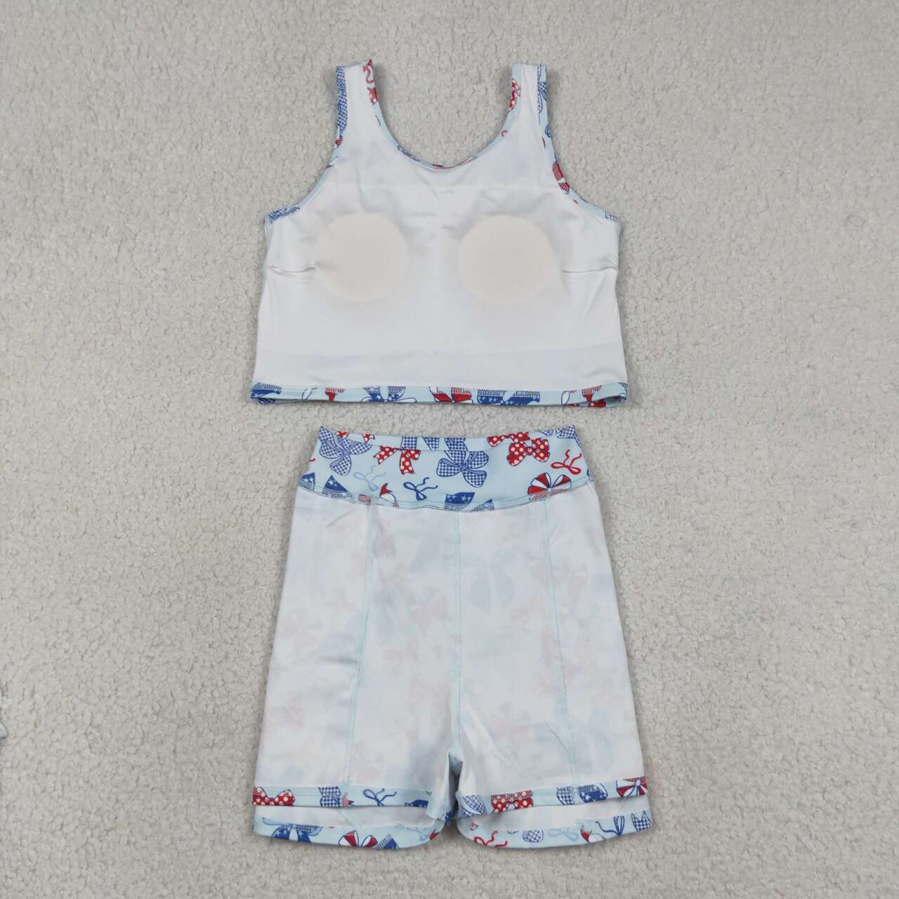 GSD3874 Red Blue Bows Tank Top Skort Girls 4th of July Yoga Clothes Set