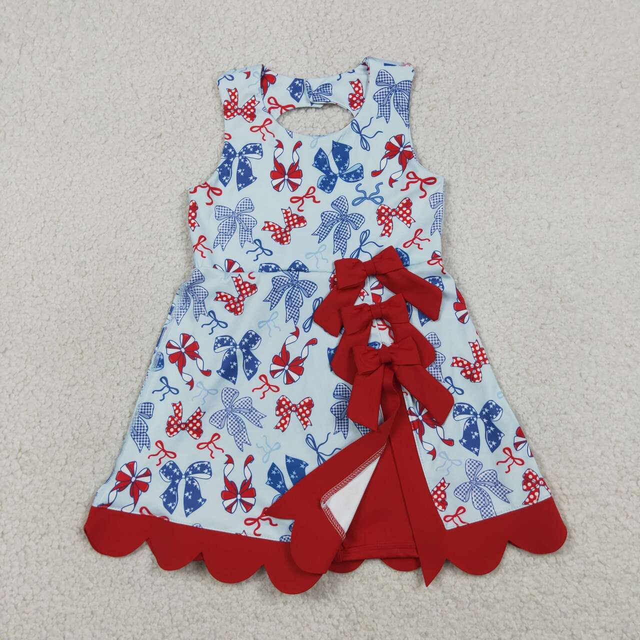 8 Colors Sleeveless Bows Shorts Baby Girls Scallop Knee Length Dresses Sisters Wear