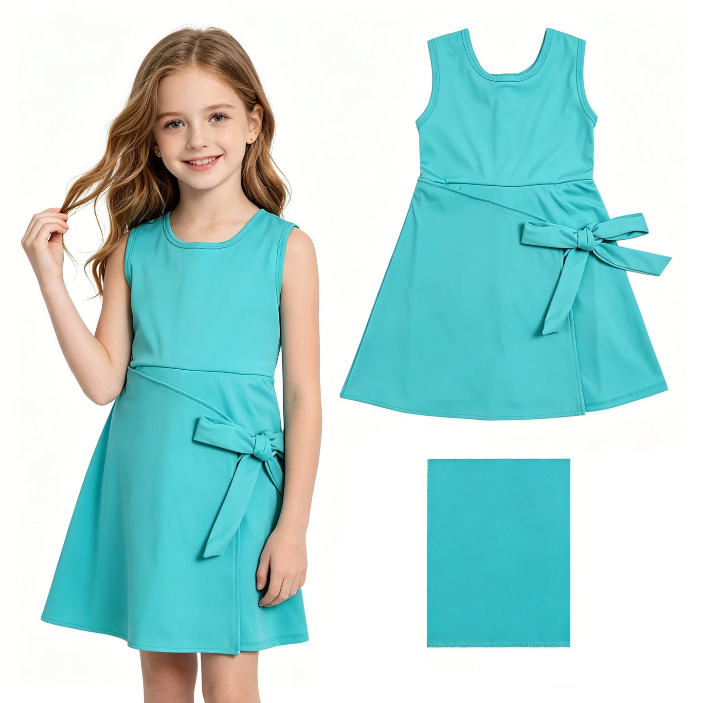 GSD3876 Blue Color Girls Sleeveless Summer Shorts Knee Length Yoga Zipper Dress